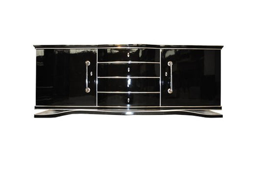 Schwarzes, extra großes Sideboard im Art-Deco-Stil