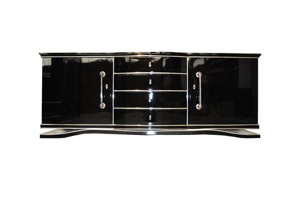 Schwarzes, extra großes Sideboard im Art-Deco-Stil