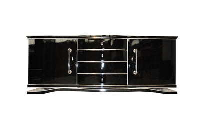Schwarzes, extra großes Sideboard im Art-Deco-Stil